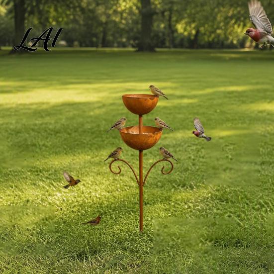 Heavy Duty Metal Feeder Double Layer Bird with Ground Stake Feeding Decorative for Yard Station Weather Resistant Garden Lawn Backyard Decor