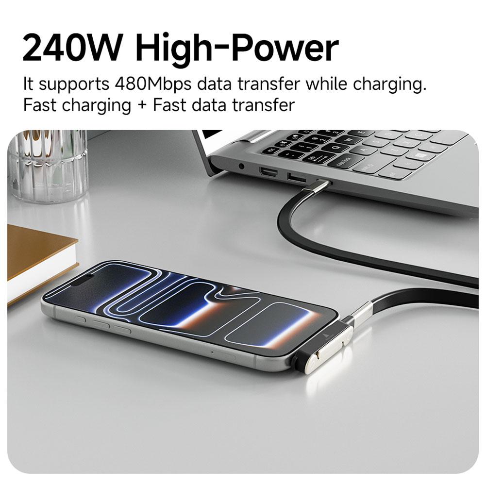 Detachable Charging Cable with Built-In Phone Stand 240W Super Fast Charging Type C To C 1.5M Data Cable For iPhone/Huawei