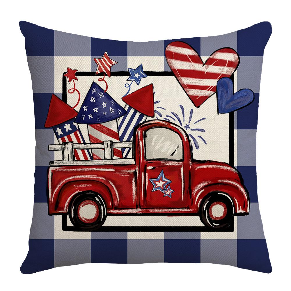 Home American Sofa Linen Square Cushion Cover Striped Letter Print Independence Day Pillow Cover