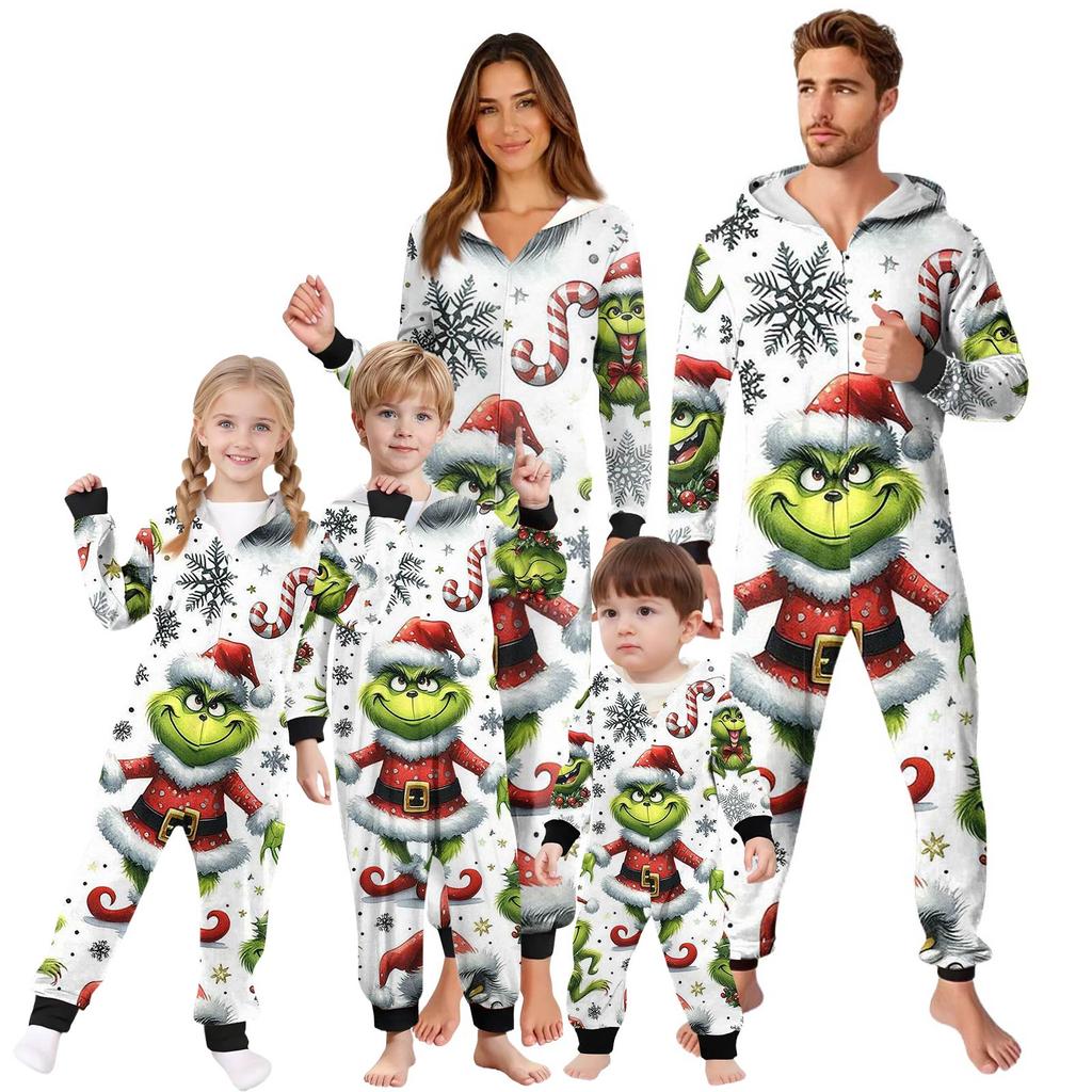 Rodzic-Świąteczny Nadruk Rodzic-Dziecko Kaptur Zapinany na Zamek Jednoczęściowy Domowy