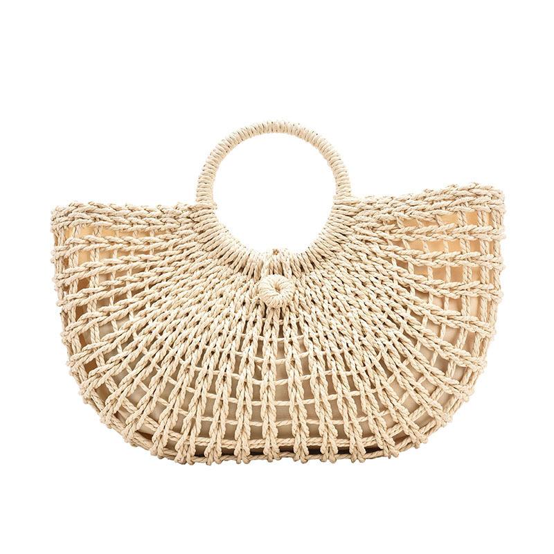 2025 New Straw Woven Bag Bag Round Bucket Hollow Papyrus Woven Bag Korean Version Casual Portable Women's Bag Hand-held Crochet Bag