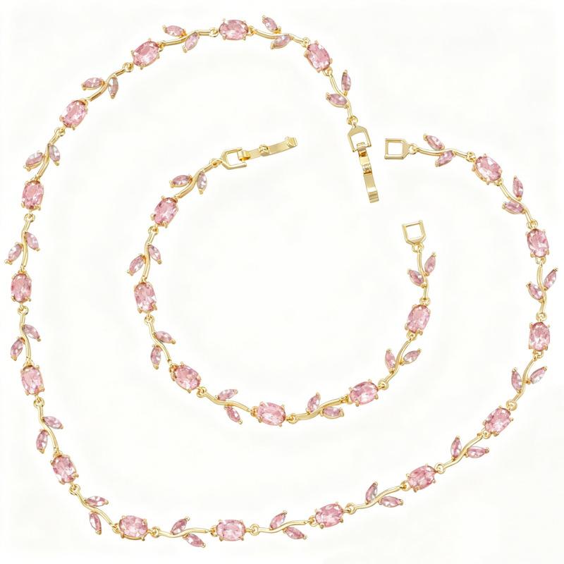 Light Luxury AAAAA Zircon Bracelet & Necklace Women's Exquisite Tulip Plant Design Jewelry Set