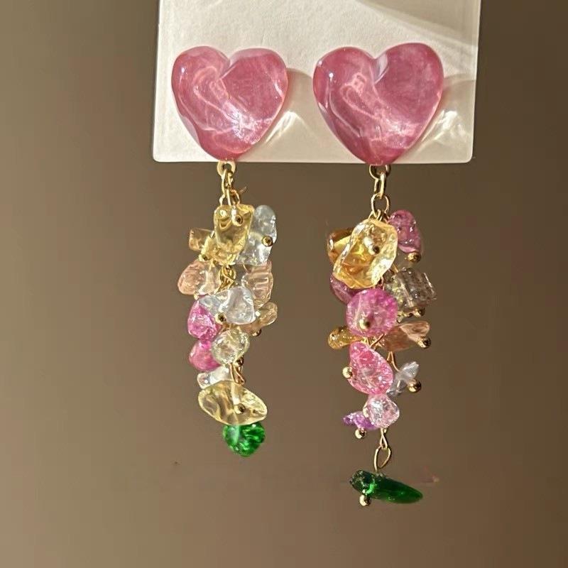 Color summer gorgeous fireworks earrings girl heart dopamine personality contrasting color fun stud earrings long beaded earrings