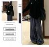 Plus Size Retro Blue Plaid High Waist Wide Leg Pants for Women - Autumn Winter Casual Loose Fit.