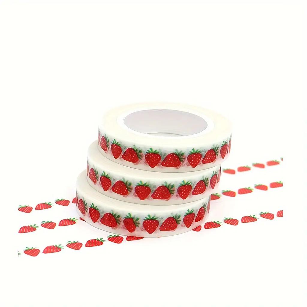 3 Rolls Cute Strawberry Washi Tape - Non-Adhesive Red & Green Strawberry Seed Paper Stickers Suitable for Scrapbooking,Planner