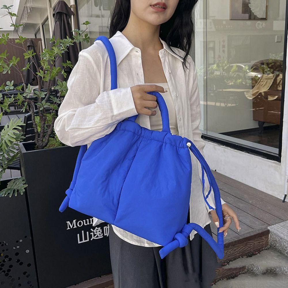 Dual-purpose Nylon Padded Tote Bag Solid Color Drawstring Backpack Casual Drawstring Tote Bag Work