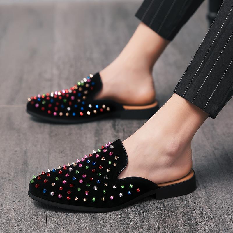 Fashion Slip On Men Spike Shoes Black Masculino Chaussures Homme Luxe Comfortable Shoes Loafers 7#23/10D50 Paty Flats Zapatos Hombre