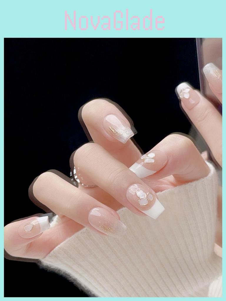 Hand-painted French Style Nail Stickers Wholesale Bejeweled Sparkling Shells Xs S M L