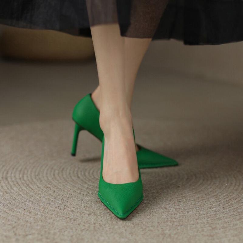 Fashion Block Heel Single Shoes Autumn New Pointed Toe Shallow Mouth Car Stitch Anti-Slip Wear-Resistant High Heels