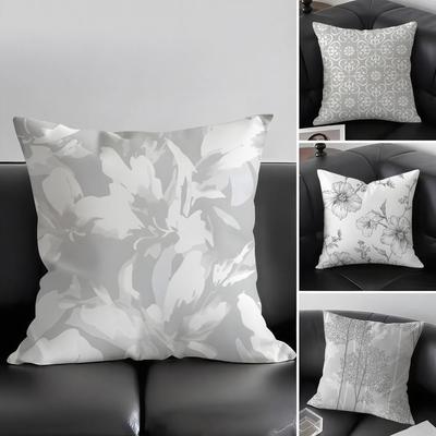 Gray Low White Flower Pattern Cushion Cover Pillowcase Ultra Soft Skin Friendly Fabric Cloud Like Comfort & Concealed Zipper