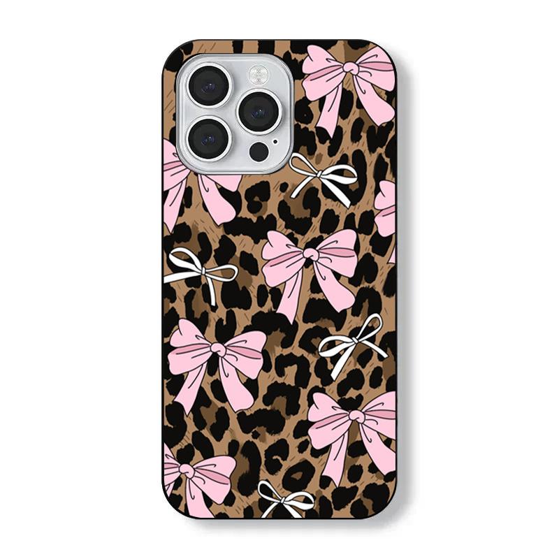 Leopard Print & Bow Pattern Soft Silicone Phone Case For iPhone 16 16e 15 14 13 12 11 Pro X XR XS Max 7 8 Plus Protective Cover