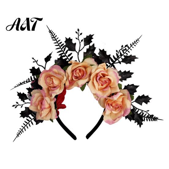 Comfortable Gothic Headwear for Girls Halloween Rose Headband, Flower Leaf Crown Hair Hoops Bands, Elegant Style Headband Headpiece Hairband