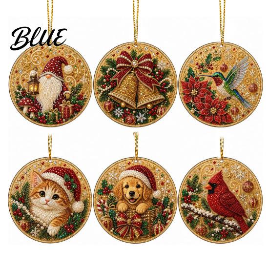 2D Acrylic Santa Flat Holiday Pcs Pearl Christmas Ornaments 6 Art Ornaments Tree Pendant Creative Effect Hanging Decoration for