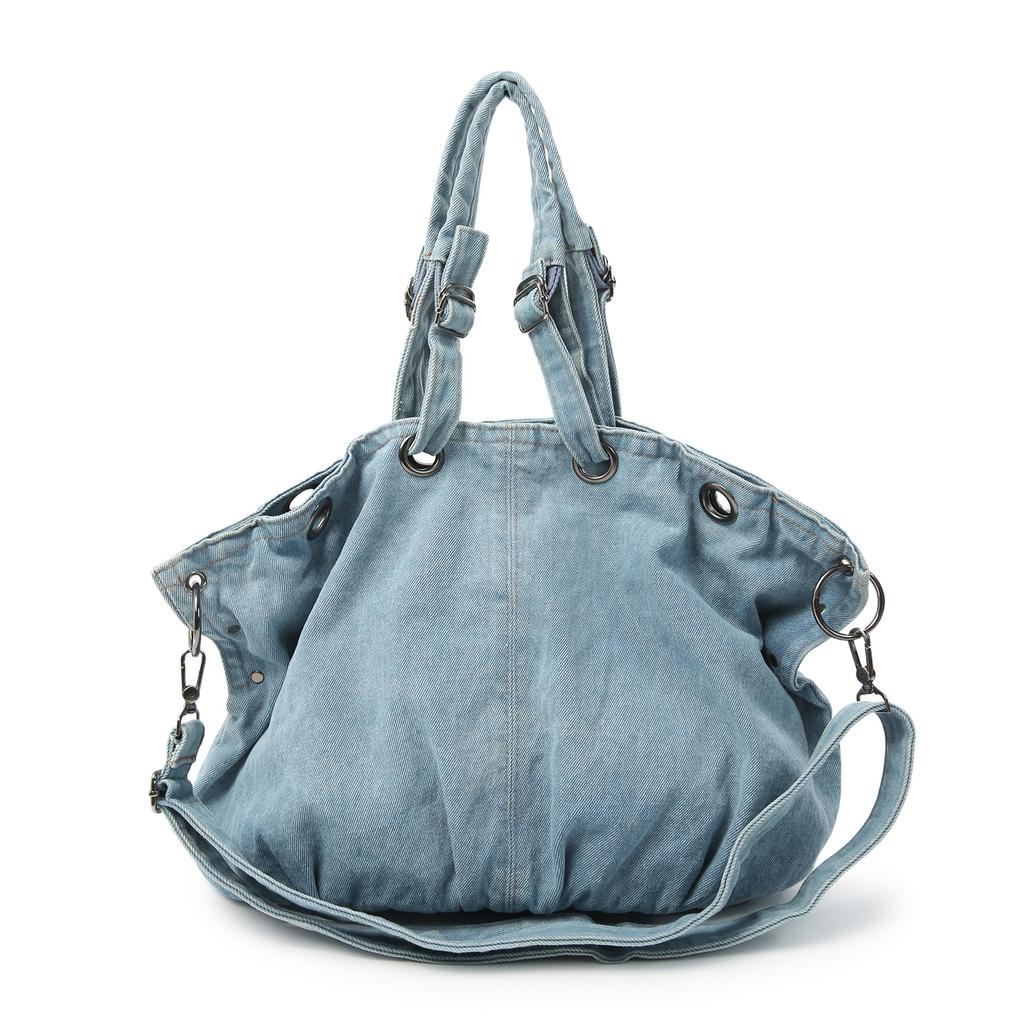 Lazy wind denim canvas tote bag women's large capacity student class commute shoulder messenger bag