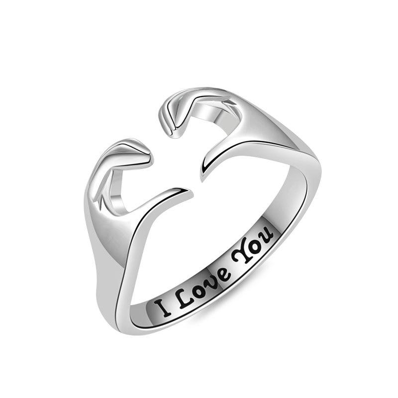 Romantic Double Hand Heart Gesture Ring Fashionable Couple Love Symbol Personalized Jewelry Accessory