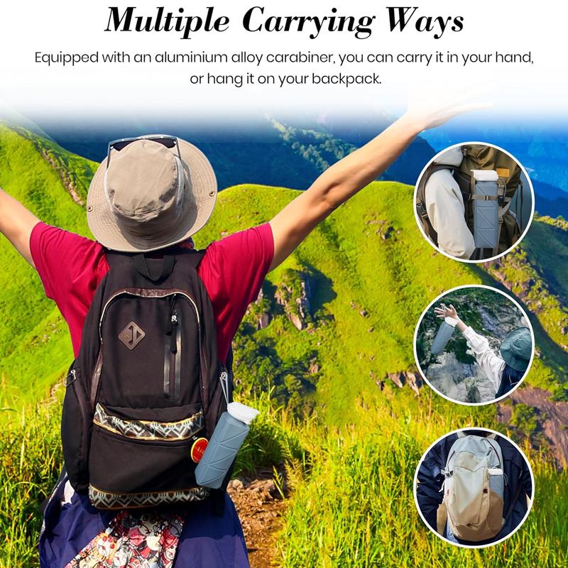 Skládací láhev na vodu s nepropustným ventilem, Opakovaně použitelná silikonová láhev na vodu na cestování, do posilovny, na kempování, na sport