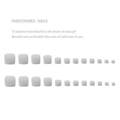 24Pcs Nude Press On Toe Nails Square Fake Toe Nails Glossy Full Cover False Toe Nails With French White Edge Design For Women