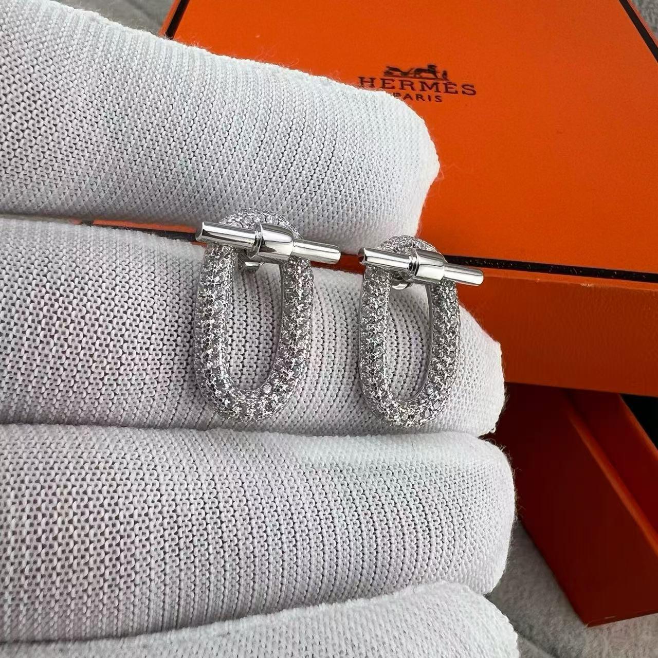 Luxury H-Design Full Diamond Stud Earrings - Unisex Oval Pig Nose with Precision Silver Needle