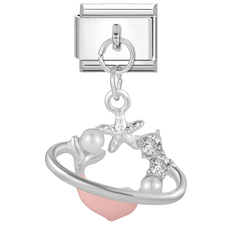 Sweet Pink Flowers Butterfly Tulip Bow Knot Heart Italian Charm Links Fit 9mm Bracelet Stainless Steel Men Women DIY Making Gift