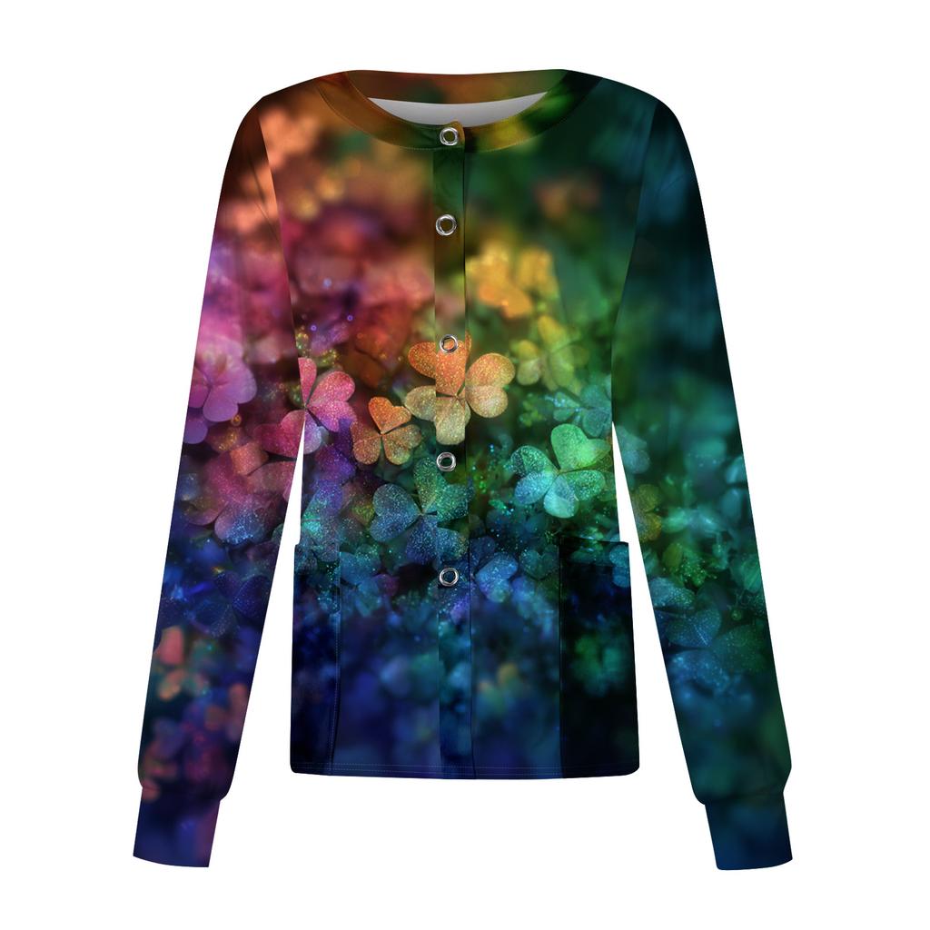 Damen Casual Langarm Einreihig Bedruckt Dry-Top