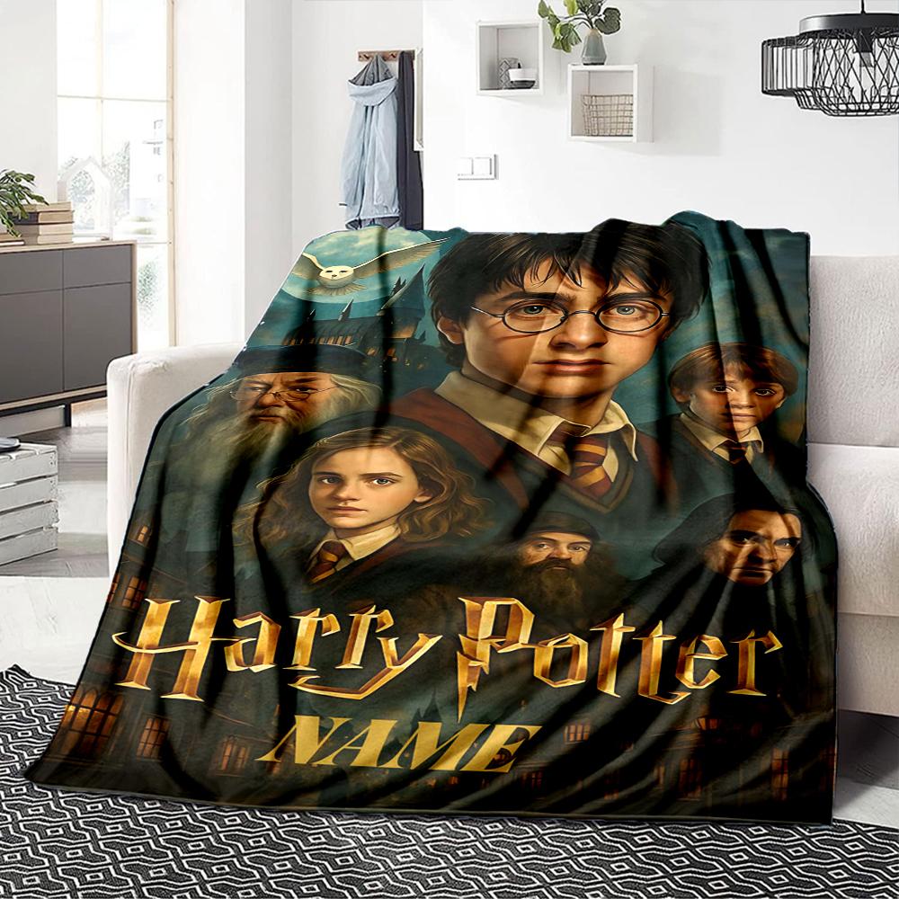 Custom Name Hogwarts Crest blanket for Couch & Bed, Plush Cozy Fuzzy Blanket Super Soft & Warm Blankets for Fall and Winter. 090893