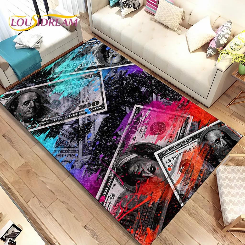 אשליה תלת מימדית דולר אירו כסף דפוס שטח שטיח, שטיח שטיח לבית סלון חדר שינה ספה דקור שטיח לדלת, מחצלת רצפה מונעת החלקה