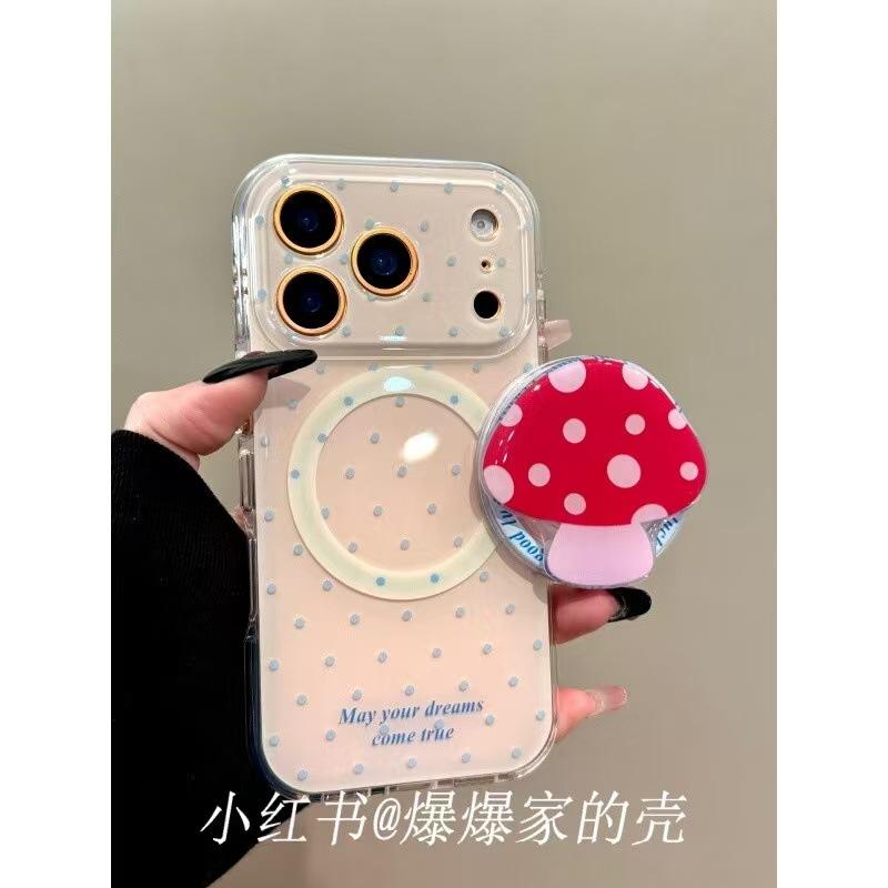 Applicable to Apple iphone17promax polka dot mushroom 16pro magnetic suction 15 Korean bracket 14ins mobile phone case