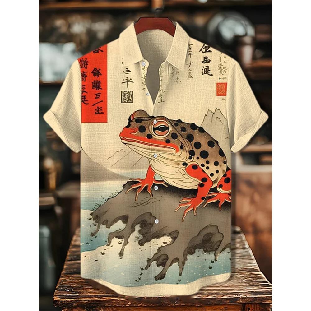 Men's Summer Fashion Printed Short-Sleeve Shirt, Casual Retro Men's Trendy Lapel Casual Top, Hawaiian Shirt