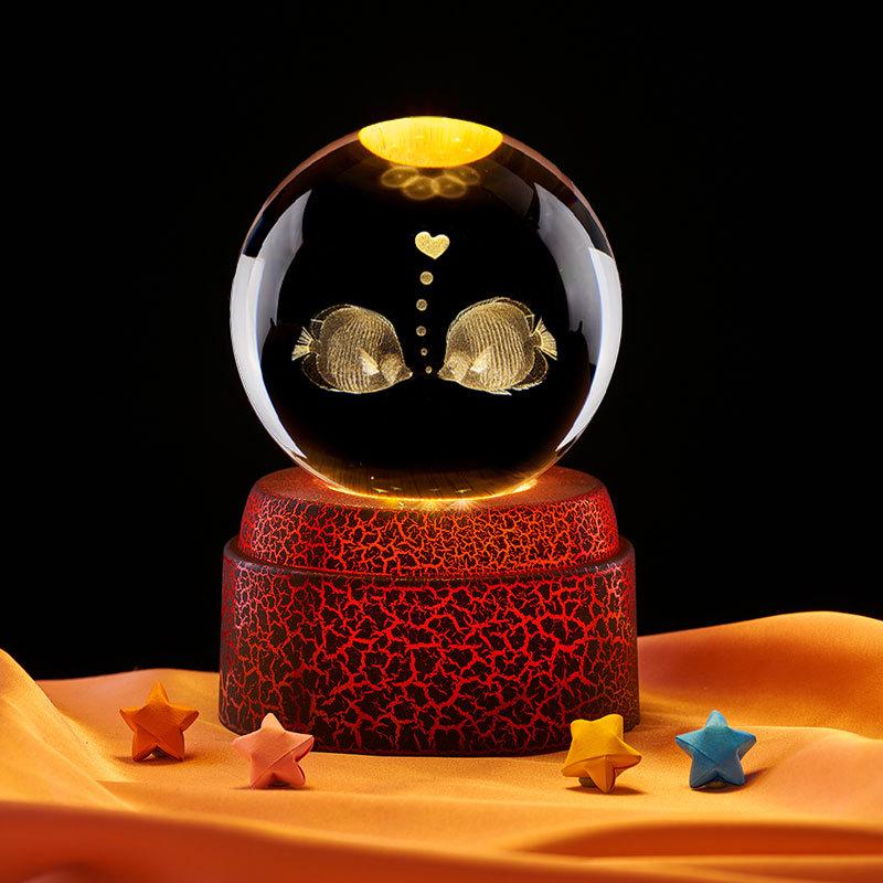 Kissing Fish Crystal Ball Music Box Night Light - Gift for Classmate or Best Friend