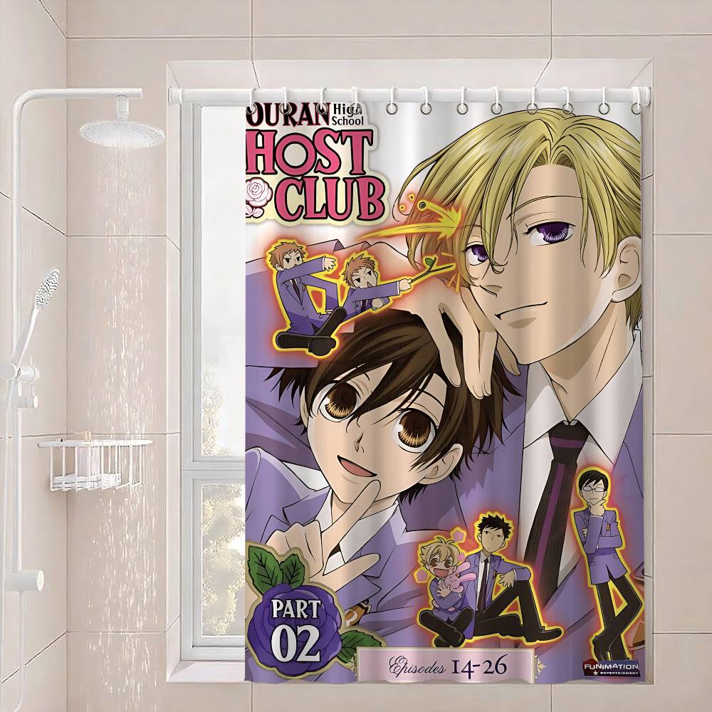 Anime Ouran High School Host Club Pink Waterproof Polyester Shower Curtain Waterproof Bathroom Curtain Liners 90X180Cm