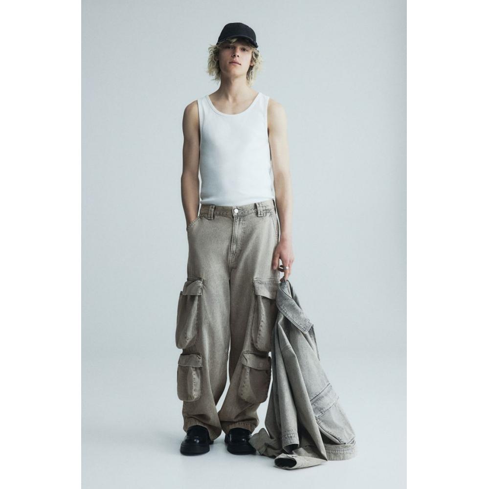 

Джинсы HM Baggy Cargo Джинсовые Бежевые