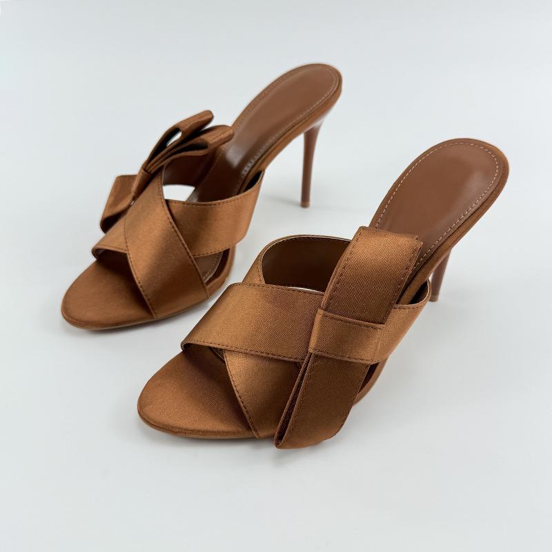 

2025 Summer Women s Cross Strap Bowknot High Heel Slippers - Fairy Style Sandals 39
