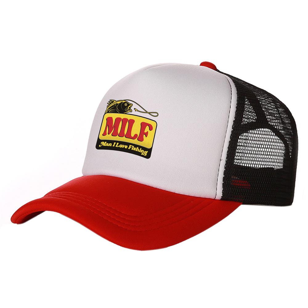MILF Man I Love Fishing Trucker Čepice Unisex čepice Baseballová čepice Cool Summer Unisex síťovaná síťovaná čepice
