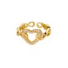 Hollow Out Heart Zircon Anillos Valentine's Day Proposal Gold Color Stainless Steel Rings Party Wedding Elegant Jewelry Her Gift