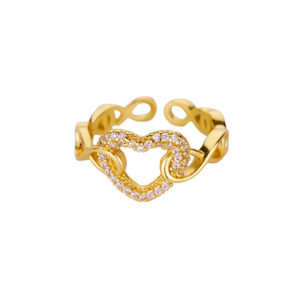 Hollow Out Heart Zircon Anillos Valentine's Day Proposal Gold Color Stainless Steel Rings Party Wedding Elegant Jewelry Her Gift