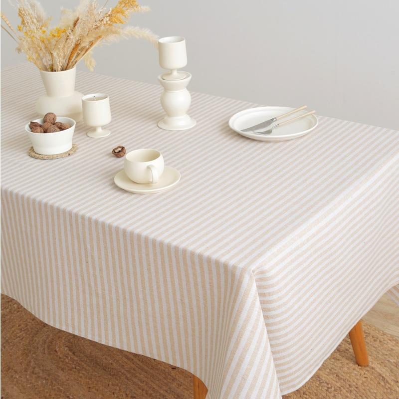 Minimalist Striped Tablecloth Cotton Linen Rectangular Dining Table Mat Household Coffee Desk Dustproof Decorative Cover Cloth