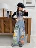 Girls' Graffiti Wide-Leg Jeans - Spring/Autumn Casual Fashion Pants