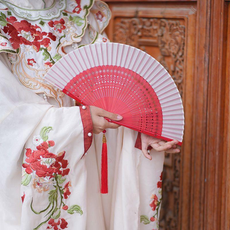 Chinese Style Cheongsam Fashion Show Folding Fan, Elegant and Retro Style Hanfu Dance Folding Fan for Women