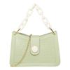 Crocodile Pattern Women's Small White Bag with Button and Chain
