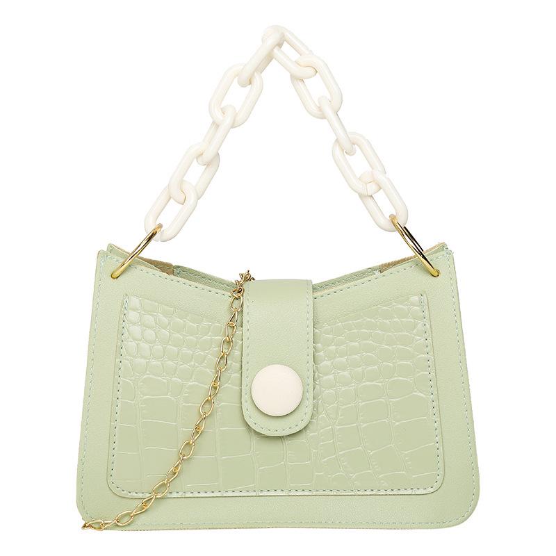 Crocodile Pattern Women's Small White Bag with Button and Chain