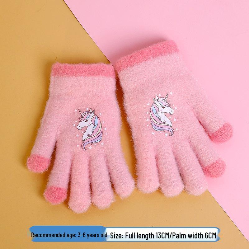 Warm Plush Five-Finger Winter Gloves for Boys and Girls (0-12 Years)