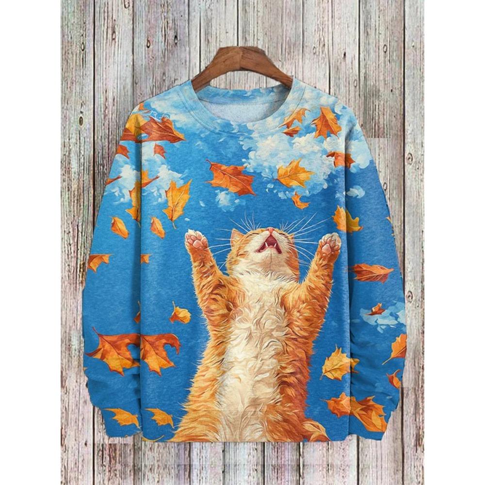 Spring Autumn Sweatshirt Pullover Anime Cat Casual Japanese Art Animal 3D Printed O Neck Long Sleeve Hoodies Tops Pullovers
