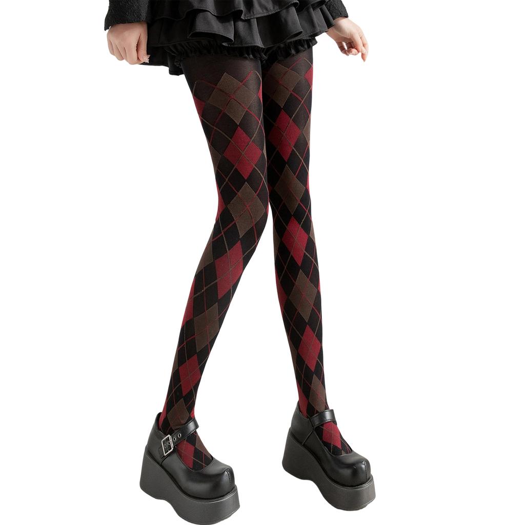 Checkered Argyle Plaids Pattern Pantyhose for Women Reinforced Toe Everyday Use Soft Nylon Opaque Tights Stockings