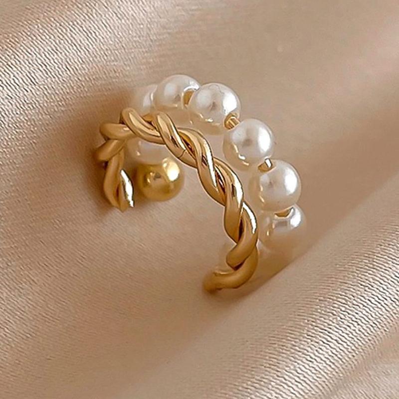 1pc Double Layer Twisted Faux Pearl C-Shaped Ear Clip