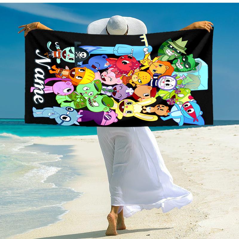 Personalized customized proof beach towel with Happy Tree Friends pattern - soft, absorbent,quick-drying,perfect swimming,camping&bathing