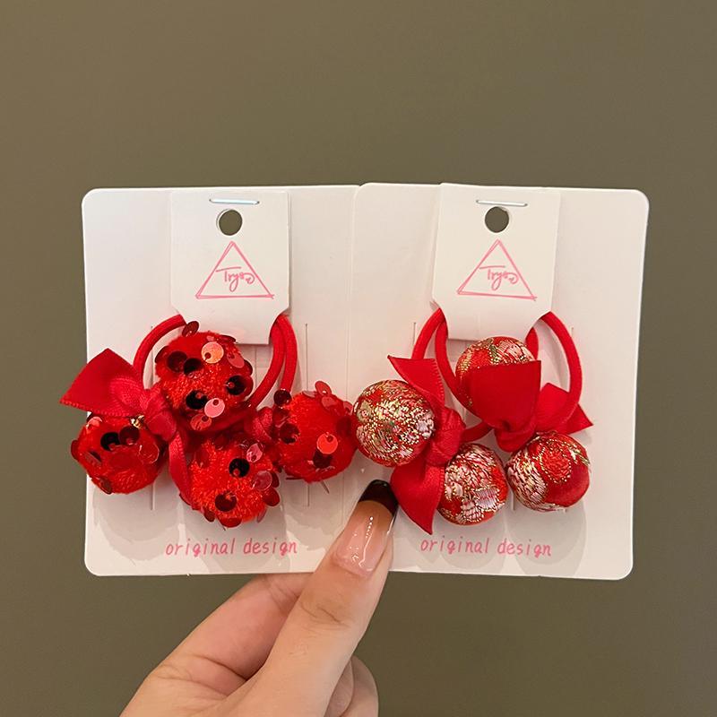 Chinese New Year Red Embroidery Hair Tie for Girls
