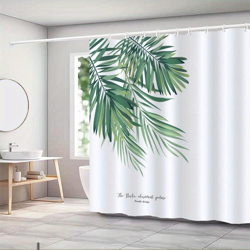 Tropical Palm Shower Curtain – Translucent Polyester, 12 Hooks, 70.8×70.8 In, Machine Washable, Nordic Spa Style