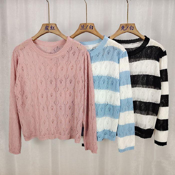 Nový krátký, volný a tenký dámský svršek pletený svetr s háčkovanými a prolamovanými vzory