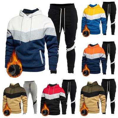 Kapuzenpullover, Sweatshirt, Hosen-Set, Kontrastfarbe, Kapuze, Winter, Herren-Sportbekleidung, Sport, 2-teiliges Set, Herren-Jogging-Sweatshirt-Set