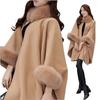 Hepburn Style Mid-Length Wool Coat with Imitation Fur Collar for Women